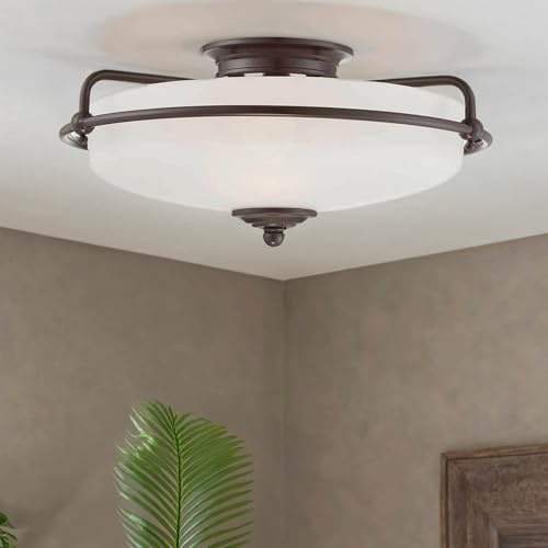 Licht-Erlebnisse Deckenlampe rund Ø 42,2 cm in Bronze Antik Weiß 3x E27 Metall Glas Jugendstil Deckenleuchte Wohnzimmer Esszimmerlampe