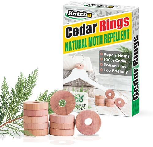 Katcha Cedar Rings - 100% Natural Cedar Moth Repeller for Wardrobes, Closets, Drawers, Cupboards, Eco-Friendly Moth Repel (60 x Rings) Keeps Clothes Protected and Smelling Great !