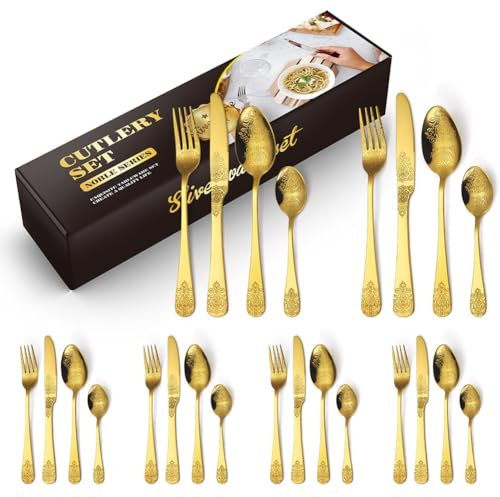 BILLION DUO 24 Piece Cutlery Set in Gold Colour Service for 6, Stainless Steel Flatware Serving Set, Durable & Dishwasher Safe Tableware Forks, Knives, & Spoons, Ideal for Home, Parties & Gifting