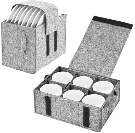 IGTOPS 2er-Set Wohnmobil Filz Tellerhalter & Tassenhalter Camping, Geschirr Aufbewahrung Filztasche Geschirr Tasche für 8 Teller und 6 Tasse, für Wohnmobil Campervan Küche Küchenschränk (hellgrau)