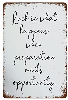 Blechschild Seneca Zitat Glück Ist, Was Passiert, Wenn Vorbereitung Auf Gelegenheit Trifft Motivational Tin Sign Lustige Metallschild Retro Poster Für Café Office Kneipen 20X30cm