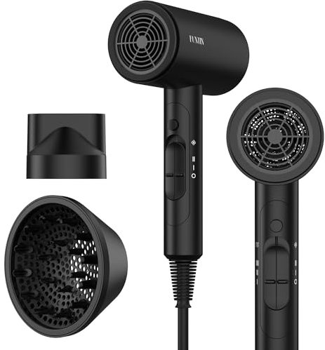 FUNTIN Secador de pelo con difusor de iones de cerámica secador de pelo para mujeres tamaño completo 2000 W