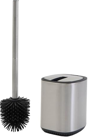 Coopers of Stortford - Easy-Close Toilet Brush with Non-Slip Handle – Auto-Closing Lid & Built-In Drip Tray – Non-Stick Silicone Bristles for Hygienic, Deep Cleaning – Stainless Steel Canister