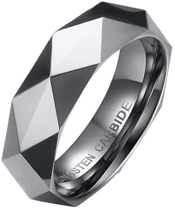 Calefee Ringe für Herren Eheringe, Ringe Wolframcarbid Damen Bandring Facettiert 6 mm Breit, gr. 47 bis 72
