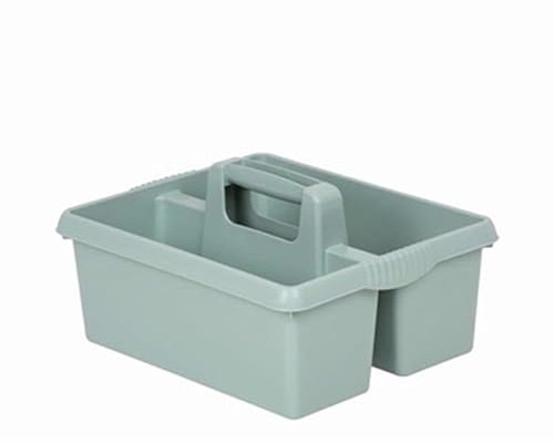 Large Tool Tidy Caddy – Heavy-Duty Plastic Storage Box with Handle – Dual Compartment Organizer for Tools, Cleaning Supplies, Garden Use – Multi-Purpose Carry Tray (SAGE SILVER)
