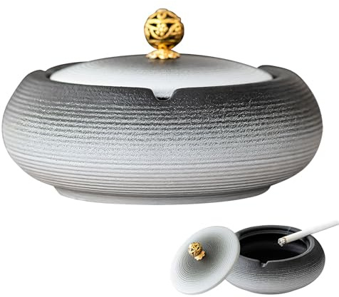 Windaschenbecher Retro Keramik, Aschenbecher Mit Deckel Für Draußen, Sturmaschenbecher, Einfachheit Ashtray Wetterfest, Zigarren Aschenbecher Groß Innen Outdoor Tischdeko Für Zuhause Deko (Weiß)