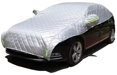 Hagelschutzplane Auto, Hagelschutz Abdeckplane Auto, Halbgarage Hageldecke Atmungsaktiv & Wasserdicht für Auto, Autoabdeckung mit Reflektoren und Spanngurten, Autoplane Universal (für Schrägheck)