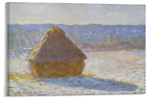 Claude Monet – Heuhaufen am Morgen, Schnee-Effekt, Poster, Leinwand, Gemälde, Wandkunst, dekoratives Bild, Drucke, moderne Dekoration, 50 x 75 cm