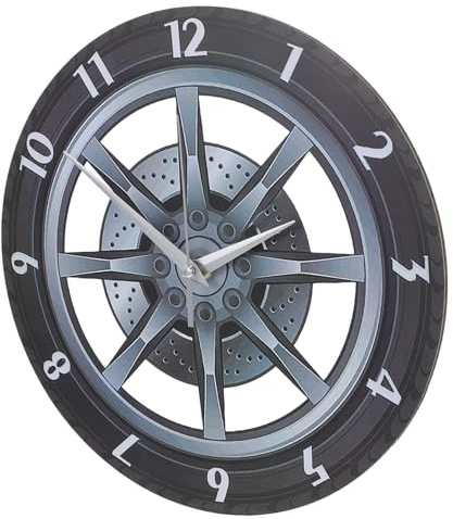 Cabilock Moderne Wanduhr im Auto-rad Design Stilvolle 3d Rad Wanduhr Lautloses Uhrwerk Wanddekoration für Büro und Wohnzimmer