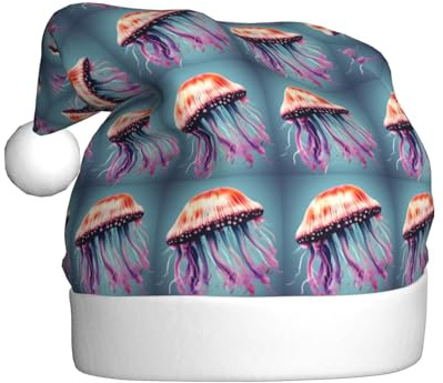 ABYchdd Weihnachtsmütze für Erwachsene, Quallen-Druck, Polyester, Weihnachtsmütze für Feiertage, Partys, Neujahrsfest