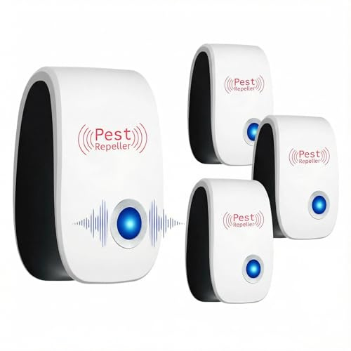 BugShield Ultraschall-Skield Milbenstecker–4 Stück Elektronisches Insekten & Mäuse Vertreibungsgerät mit Stecker gegen Milben,Flöhe,Bettwanzen,Mücken–Ungiftig & Geräuschlos für Schlafzimmer, Wohnung