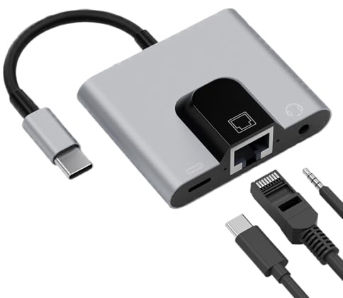 USB C Ethernet Adapter | Gigabit Speed Network Dock | Multiport 3.5mm Audio Jack USB C Hub Ethernet Supports Voice Calls,for Phone Computer Home Travel