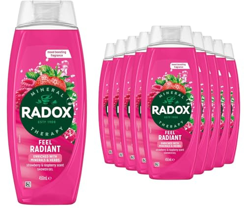 Radox Mineral Therapy Feel Radiant Shower Gel 450ml, 12 Pack - Revitalising Body Wash with Natural Minerals, Energising Citrus Scent, Refreshing Daily Cleanse for Soft Smooth Skin