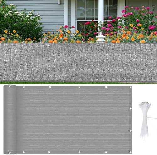 LIUNADM Frangivisto Balcone 45 x 720 cm Protezione Privacy Protezione UV Telo Copri Ringhiera e Schermo Privacy con Occhielli Fascetta Corda per Giardino Terrazza Esterno, Grigio Chiaro