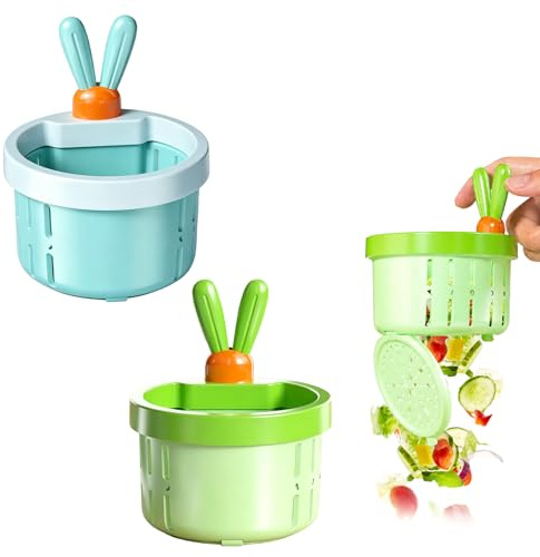 Cactus Sink Strainer Kitchen Drain Basket Press Dump Food Catcher, Rabbit Sink Filter for Kitchen Sink Drain, Anti Clog Drain Strainer with One Press Emptying Design, Blue & Green
