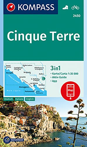 KOMPASS Wanderkarte 2450 Cinque Terre 1:35.000: 3in1 Wanderkarte mit Aktiv Guide inklusive Karte zur offline Verwendung in der KOMPASS-App. Fahrradfahren.