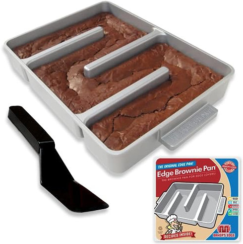 Baker's Edge Brownie Pan, The Original All Edges Brownie Pan for Baking Premium Double Nonstick Coating, Heavy Gauge Cast Aluminum Construction, Rectangular 9x12” Size Baking Pan - US Patented Design