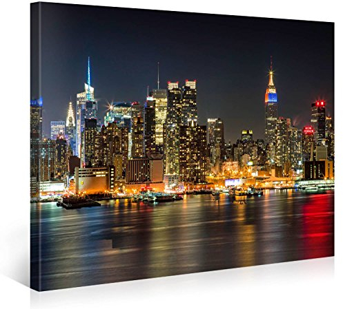 Picanova Illuminated Manhattan New York 100x75cm – Premium Leinwanddruck – Kunstdruck Auf 2cm Holz-Keilrahmen Für Schlaf-Und Wohnzimmer Druck Auf Leinwand, mehrfarbig