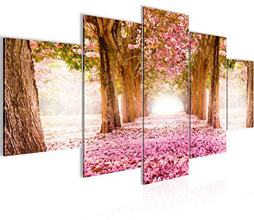 Runa Art - Bilder Wald Landschaft 200 x 100 cm 5 Teilig XXL Wanddekoration Design Rosa 605651a