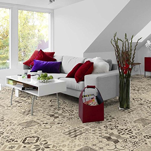 livingfloor® PVC Bodenbelag Shabby Retro Fliesenoptik Mediterran Schwarz/Weiss 2m Breite, Länge variabel Meterware, Größe: Musterstück