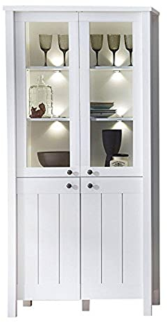 Stella Trading Siena Vitrine, Vitrinenschrank, Holz, weiss, (B/H/T) 90 x 192 x 44 cm