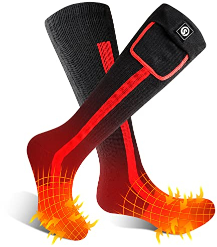 Sun Will Socken Beheizbar Damen/Herren Fußwärmer Elektrisch 7.4V 2200mAh Wiederaufladbare Skisocken Wintersport Aussen Wärmesocken für Fischen Wandern Radfahren Verhindern Arthritis Raynaud-Syndrom