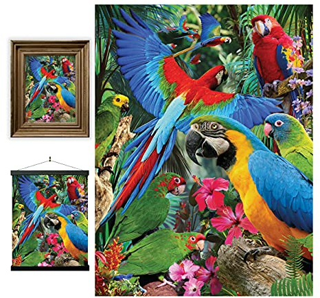 3D LiveLife Affiche murales lenticulaires Chahut de Perroquets de Deluxebase. Poster Oiseau 3D sans cadre. Décoration murale parfaite. Oeuvre originale sous licence artiste renommé, David Penfound