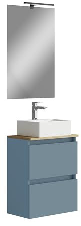 Baikal MAIA, Conjunto de Mueble de Baño. Mueble pequeño con Lavabo cerámico y Espejo con Aplique luz LED. Mueble Suspendido en Pared. Varios Acabados y Medidas. Mueble Montado.