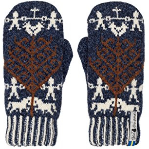 ÖJBRO VANTFABRIK Yggdrasil Livtrånad Fäustlinge 4 Lagen blau/natur/schwarz Gr. M 100% Merinowolle Handschuhe Strick warm weich - Hergestellt in Schweden