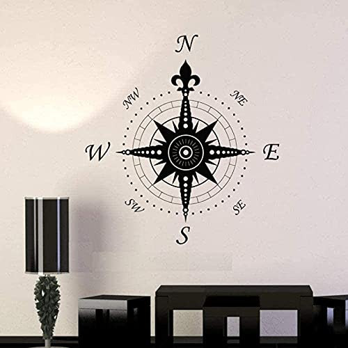 Sticker Mural Vinyle Amovible Motif Rose Des Vents 56X60 Cm
