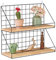 Relaxdays Wandregal, 2 Ablagen, Hängeregal Gitter, HxBxT: 41 x 45 x 16 cm, Industrial, Metall & Holzoptik, schwarz/natur