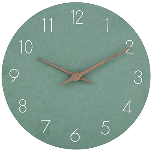 NESIFEE Wanduhr Ohne Tickgeräusche Holz MDF groß Vintage grün küchenuhr modern lautlos Uhr Wand Wanduhr geräuschlos wohnzimme Kinder wanduhren holzuhr Wand modern Design 30cm kinderzimmer