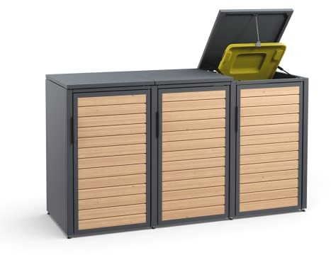 MEISTERBOX Forst - 3er Mülltonnenbox - Mülltonnenverkleidung mit Klappdach - Mülleimerunterstand 240L - Holzelemente