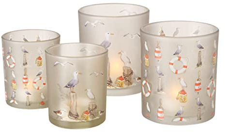 4 STK Windlichter im Set Osterhasen Weiss Gold Farben Glas Kerzenhalter b5990 Deko Teelichthalter Hasen Häschen Geschenkset Ostereko Gartendeko