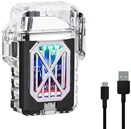 GADATOP Mechero Encendedor Electrónico Recargable Transparente Impermeable Doble Arco Mechero Encendedor De Plasma Sin Llama Mechero Antiviento con Dial Ideal para Acampar, Explorar （Negro）