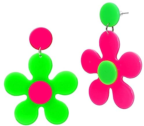 Soul-Cats Statement Ohrringe Hippie Blumenkind Retro – XXL Creolen Ø 50 mm Pink Grün Unisex
