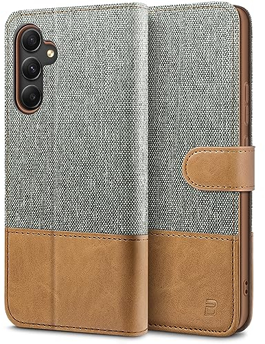 BEZ Handyhülle für Samsung Galaxy A34 5G Hülle, Hülle für Samsung A34 5G, Tasche Kompatibel für Samsung A34, Schutzhüllen aus Klappetui mit Kreditkartenhaltern, RFID Schutz, Magnetverschluss, Grau