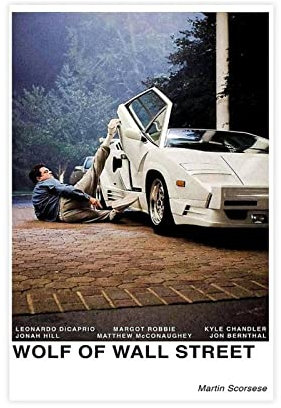 RIKCAT Filmposter Wolf of Wall Street, Vintage-Stil, Leinwandposter, Wandkunst, Dekordruck, Bild Gemälde für Wohnzimmer, Schlafzimmer, Dekoration, ungerahmt, 60 x 90 cm