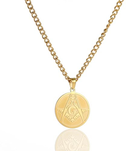 EUEAVAN Freimaurer Halskette für Frauen Männer - Freimaurer Kompass Symbol Anhänger Freimaurerschmuck Rund - Geschenk Kreativ (rundes freimaurerisches Gold)
