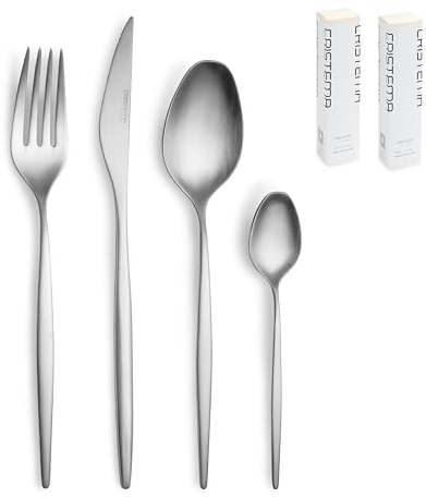 Juego de Cubiertos Mate Cristema Rabat, Acero Inoxidable 18/10, Apto para Lavavajillas, Inspiración Marroquí (Mate, 24 Piezas)