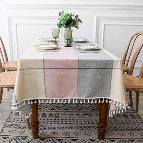 Homxi Nappe Rectangle de Jardin 140 W x 180 L CM,Nappes Antitaches Rose Peint avec des Glands Polyester Nappe Exterieure Jardin