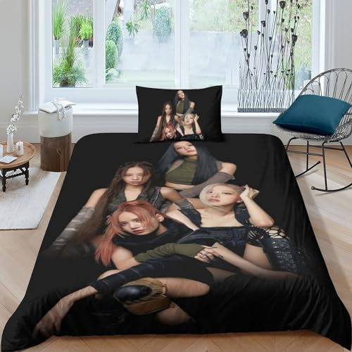 EOASNRTCB Blackpink Bettwäsche 3D Blackpink Bettbezug Mikrofaser Bettwäsche Set Bettbezüge Mit Reißverschluss Kissenbezüge Single(135x200cm)