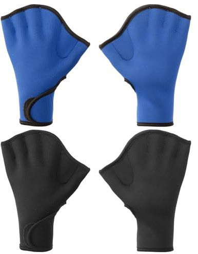PATIKIL Guanti da Nuoto, 2 Coppie Guanti Nuoto Palmati Fitness Acquatico Resistenza all'Acqua Palette da Nuoto per Uomo Donna Acquagym, S, Blu Scuro/Nero
