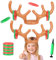Aufblasbares Rentiergeweih-Spiel, Weihnachten Aufblasbares Ringwurfspiel, Rentier Geweih Aufblasbar, 2 Stück Aufblasbares Geweih mit 8 Ringe und 1 Luftpumpe, Kinder Wurfringen für Weihnachtsfeiern