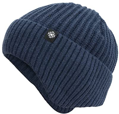 Flapper-Mütze für Herren, warm, grob, Zopfmuster, weich, dick, niedlich, gestrickt, für kaltes Wetter, Buchstabenhüte, Jagd, isolierte Mütze, navy, Einheitsgröße