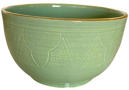 Ensaladera de oro de 12 quilates grabada cerámica dorada, diámetro 25 cm, artesanía de lujo, mesa navideña, Ramadán (Verde)