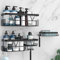 YIGII Negro Organizador de Baño con Jabonera y Ganchos – Estante de Ducha sin Taladrar, Canasta de Acero Inoxidable para Baño y Cocina