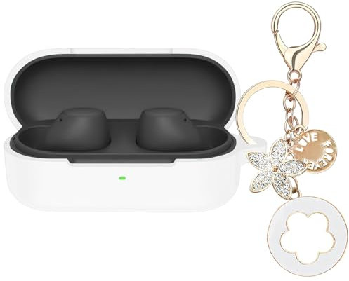 Case Cover Compatible with Sony WF-C510 Earbuds, Soft Silicone Sony WF-C510 Protective Skin with Bling Keychain Accessories for Women Girl (White)