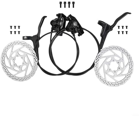 ZYNCUE Hydraulische Bremse Set, Mountainbike Hydraulische Scheibenbremse, Doppelkolben Ölbremssystem MT200, Bremsen vorne und hinten mit Rotoren für MTB Rennrad (Schwarz)