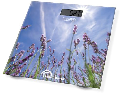 LITTLE BALANCE 8842 Lavandes, Pèse-personne sans pile, Rechargeable USB-C, Réparable, 180 kg, Design Lavandes